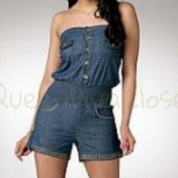 Dereon strapless denim studded romper size 5/6 - Picture 2 of 4